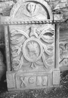 View of headstone to James Smith and Jean Brown 1765, Inverarity Church burial ground.