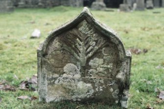 View of headstone to Catherine Dwar d. 1729, E face, St Fillans  burial ground.