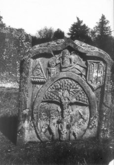 Detail of headstone showing FatherTime and tree of life, St Madoes  Parish Church burial ground.