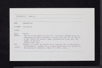 Dunion Hill, NT61NW 22, Ordnance Survey index card, Recto