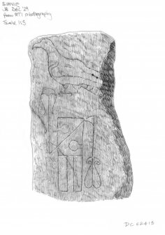 Scanned copy of Pencil survey drawing of Pictish symbol stone