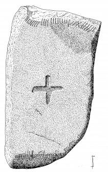 Mains of Afforsk, scanned oopy of ink drawing of cross-incised stone with ogam inscription