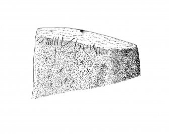 Mains of Afforsk, scanned copy of ink drawing of the south edge of cross-incised stone with ogam inscription