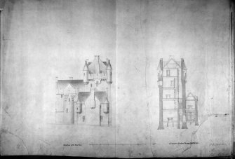 Elevation of West end an section throught great tower