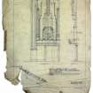 Plan, elevation and section showing ante-proscenium wall treatment.