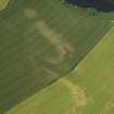 Oblique aerial view centred on the cropmarks of the Roman fortlet and ring-ditches, taken from the WNW.