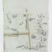  Loose notes and sketches. Doon Hill 19/9/1966. Pen and ink sketch plan 'Widths and Depths of Palisade trench: additional notes'