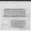 Digital image of drawing showing elevation to George Square and elevation to North Hanover Street.
Insc.  'George Square Glasgow.   Proposed  office development for Alex Lawrie Estates.    Nov. 73'.