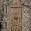 NE Entrance. Carved Heraldic Panels. Detail.