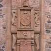 Aberdeenshire, Huntly Castle, North-East Entrance. Detail of carved heraldic panels. 