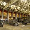 Interior of First World War hangar at RAF Leuchars.  Coupled General Service Shed showing the Belfast Truss roof tie-beams, knee-braces and gusset boards.