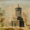 Copy of engraving showing Burns Monument, Alloway, Ayrshire by Thomas Hamilton circa 1816.