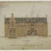 Digital image of drawing showing front elevation.
Titled: 'Hotel At Dunbar For Mrs. Fleck'.
Insc: 'No.7   Including Alteration On No.7A'.   '94 George Street   Edinr.  Novr. 1895'.
