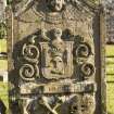 Churchyard. 17th century gravestone. Detail