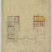 Drawing showing plan of basement floor.
Titled: 'Plan of proposed additions to Moy Hall'.
