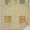 Drawing showing roof and first floor plans. 
Titled: 'Plan of proposed additions to Moy Hall'.
