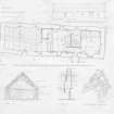 Moirlanich, House and Byre
Digital image of drawing showing ground plan (1:50) , south elevation (1:100) , sections A-A1 and B-B1, axonometric view of hanging lum.
Inscribed: 'House and byre, Moirlanich by Killin'