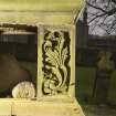 Detail of leg of table tomb at NW corner with acanthus decoration