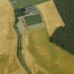 Oblique aerial view centred on the cropmarks of the fort, taken from the SSE.