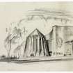 Sketch perspective of whole cathedral from SW centred on the Chapel of Unity.