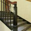 Interior. Ground floor, backstage, stairwell, view of newel post and balustrade