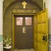 Interior. Entrance door open. Alexander Elder Memorial Chaple, Western Infimary, Glasgow.