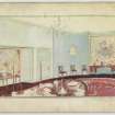 Perspective of dining room showing suggested scheme.