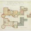 Plan of basement, ground floor and first floor.