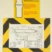 Interior.  Detail of notice in entrance hall to main building showing plan of room layout and warning sign for the use of gas for fire extinguishing.