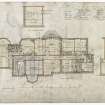 Digital image of drawing showing plan of first floor plan, attic plan and cistern plan.