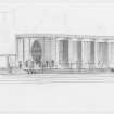 Sketch elevation from E, including porch, baptistery window and Chapel of Christ the Servant.