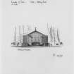 Entrance elevation of early scheme for Meeting House.