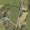 Oblique aerial view centred on the remains of the clearance cairns with the limekiln adjacent, taken from the NW.