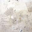 Interior.  Pencil graffiti on wall of Starting and Acetone Recovery House showing a selection of writing and 'poems'.