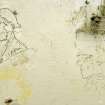 Interior.  Pencil graffiti on wall of Incorporation House showing the head of an 'Andy Capp' style man with second attempt.