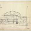 Longitudinal section AA of proposed building.
Titled: 'Usher Hall, Edinburgh'.  
Insc: 'Stockdale Harrison & Sons   Howard H Thomson   Joint Architects   Leicester   November 1910'. 
Stamped: 'Edinburgh Corporation Electric Lighting   Drawing No.3254    Date 21 Dec 1911'.
Label Insc: 'Lent By Mr. Mottram and Mr. Patrick   14 Frederick Street'.
