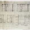Plans, sections and elevations of additions and alterations to Nos 12 and 13. Plans of shop front and fittings for Messr Barret & Co. Basement plan, second basement plan, ground floor plan and section A-A.