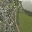 Oblique aerial view.  Kincardine-on-Forth, Station Road, reconstruction works for rebuilding railway from Alloa, railway station and Station House from NW.