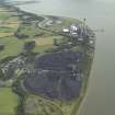 Oblique aerial view.  Longannet Mine, Longannet Power Station with coal stockpile for power station in foreground from W.