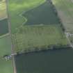 Oblique aerial view centred on the cropmarks of the rig with the farmhouse and farmsteading adjacent, taken from the NE.