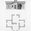 Engraving of elevation and plan inscr: ''Design for a Toll House at Cartland Craigs Bridge near Lanark.''