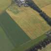 Oblique aerial view centred on the cropmarks of the Roman temporary camp and field boundaries, taken from the WNW.