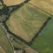 Oblique aerial view centred on the linear cropmarks with the remains of the tower-house adjacent, taken from the ESE.