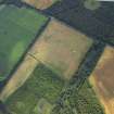 Oblique aerial view centred on the cropmarks of the ring-ditch, settlement and field boundaries, taken from the NE.