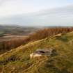 View of socket stone, taken from ENE looking WSW over Strathearn. 1m photographic scale in 200mm divisions.