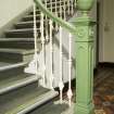 Interior. Office/Administrative block. Ground floor. Detail of bannister and newel post with ball finial.