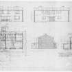 Plan, section, and elevation of janitor's house.