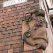 S Building. SE Corner terracotta stag's head. Detail - tag's Head is a brand name for the company for whom the building was constructed