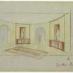 Perspective sketch showing design for interior.