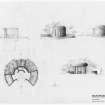 Plan, section, and elevations of gatehouse.